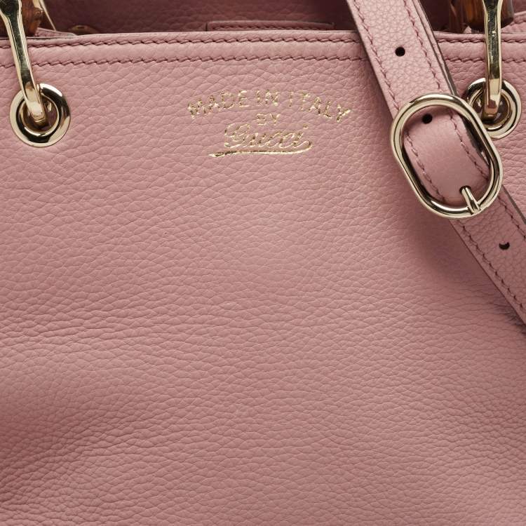 Pre Owned Gucci Old Rose Leather Bamboo Handle Tote