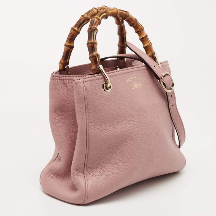 Pre Owned Gucci Old Rose Leather Bamboo Handle Tote