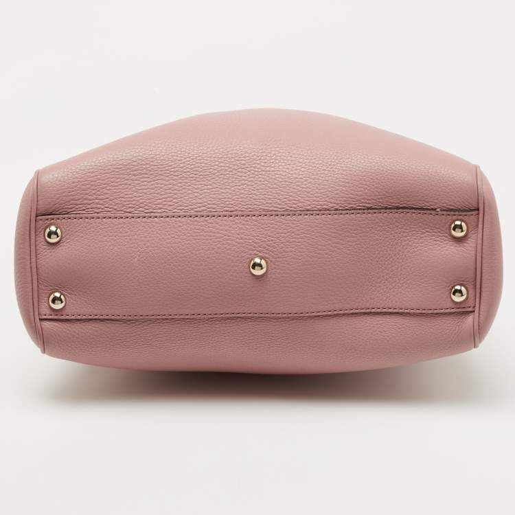 Pre Owned Gucci Old Rose Leather Bamboo Handle Tote