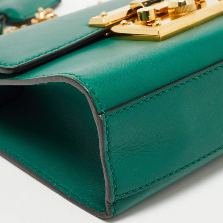 Pre Owned Gucci Green Leather Small Padlock Shoulder Bag