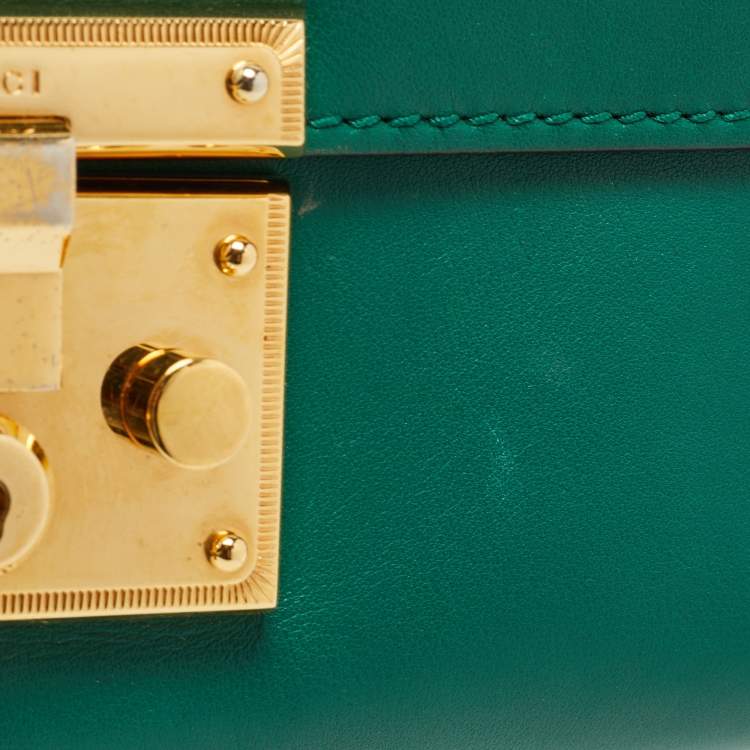 Pre Owned Gucci Green Leather Small Padlock Shoulder Bag