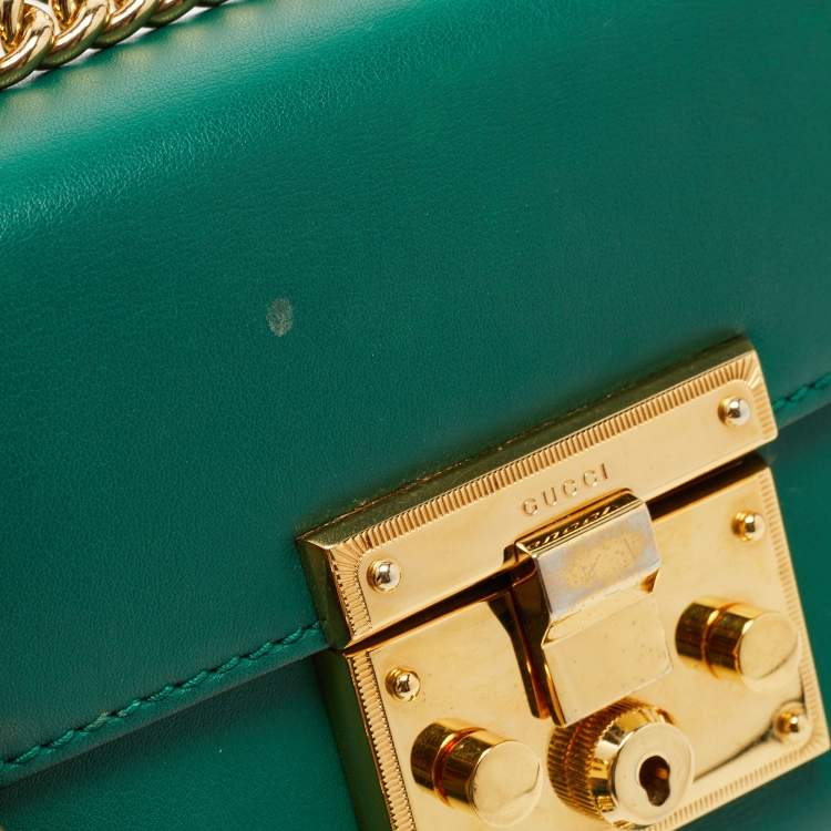 Pre Owned Gucci Green Leather Small Padlock Shoulder Bag
