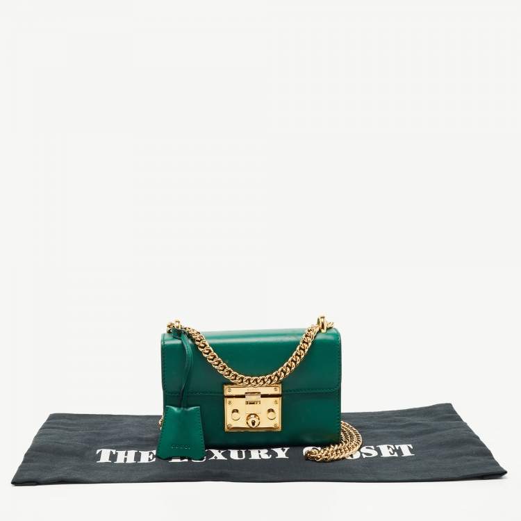 Pre Owned Gucci Green Leather Small Padlock Shoulder Bag