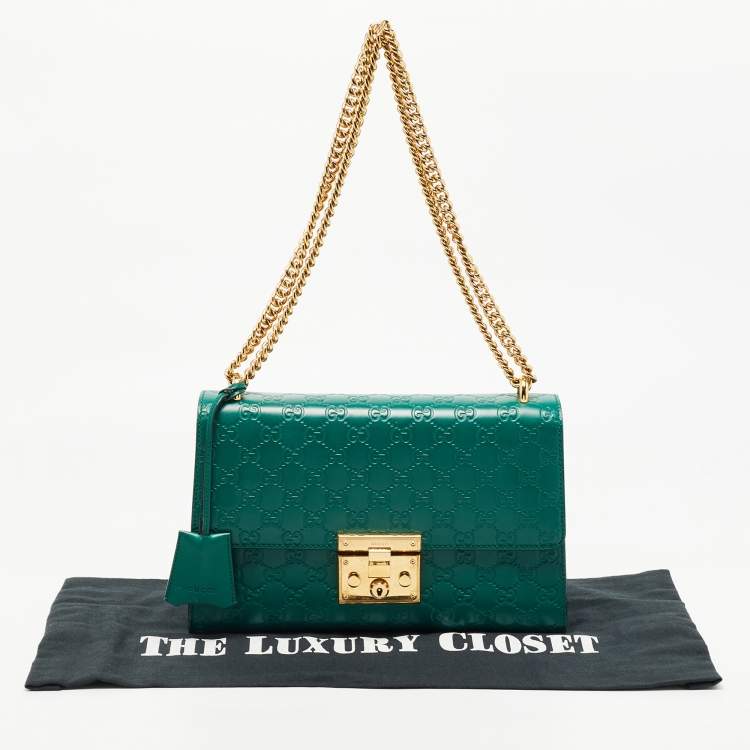 Pre Owned Gucci Green Guccissima Leather Medium Padlock Shoulder Bag