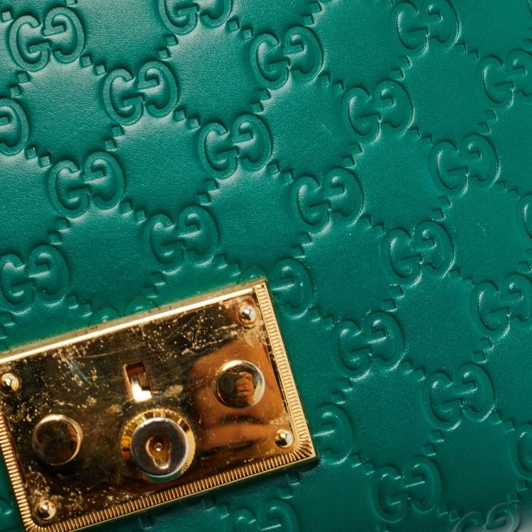 Pre Owned Gucci Green Guccissima Leather Medium Padlock Shoulder Bag