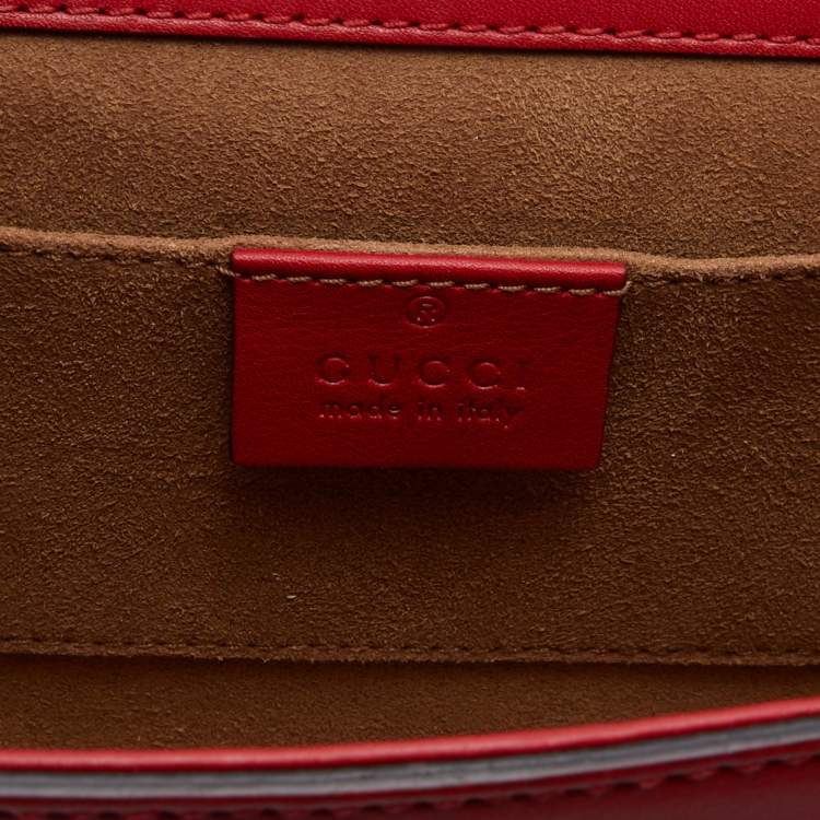Pre Owned Gucci Red Sequin & Beaded Embellished Leather Small Padlock Shoulder Bag