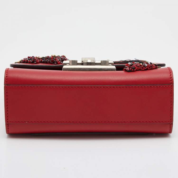 Pre Owned Gucci Red Sequin & Beaded Embellished Leather Small Padlock Shoulder Bag