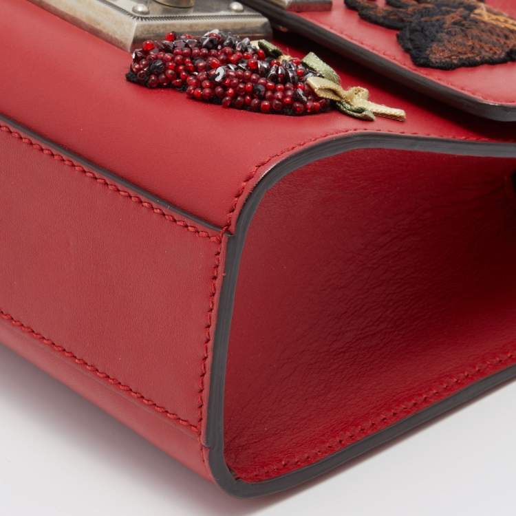 Pre Owned Gucci Red Sequin & Beaded Embellished Leather Small Padlock Shoulder Bag