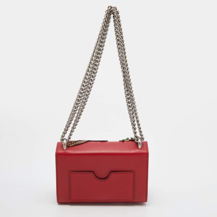 Pre Owned Gucci Red Sequin & Beaded Embellished Leather Small Padlock Shoulder Bag