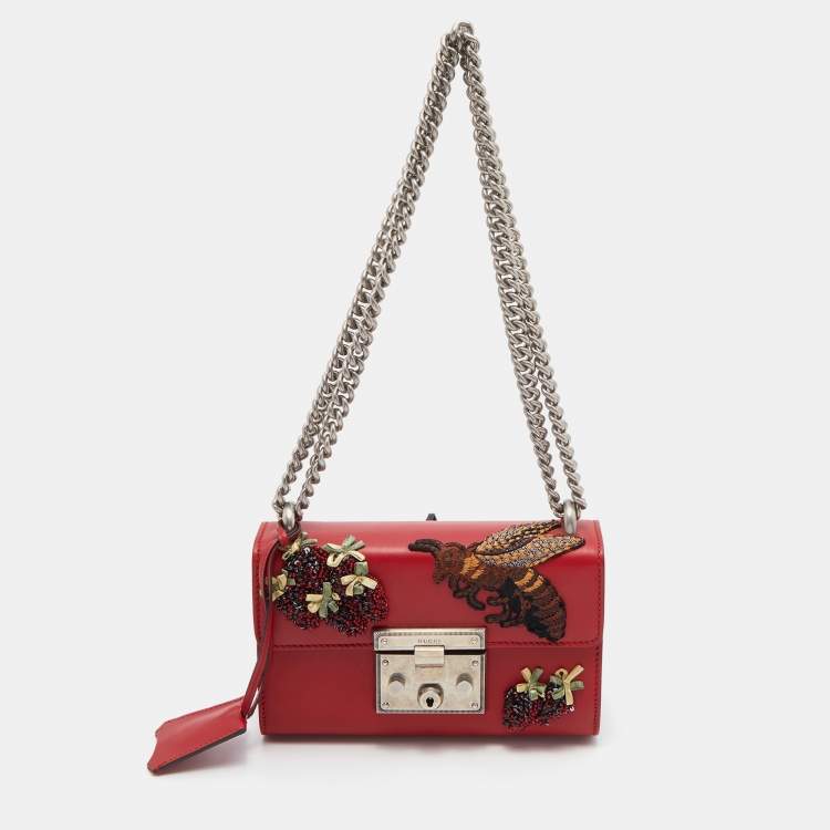 Gucci Red Sequin & Beaded Embellished Leather Small Padlock Shoulder Bag  Gucci