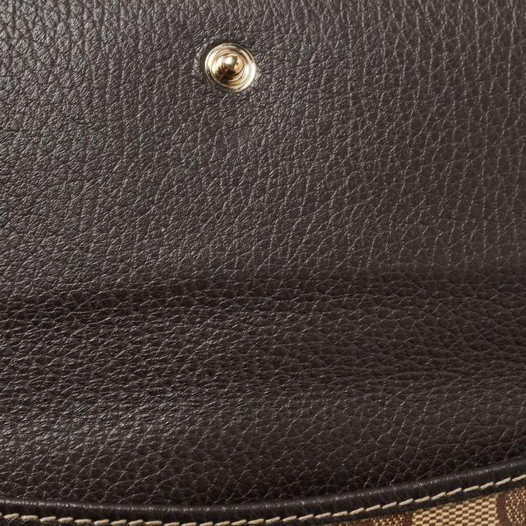 Pre Owned Gucci Beige/Brown GG Crystal Canvas and Leather Flap Continental Wallet