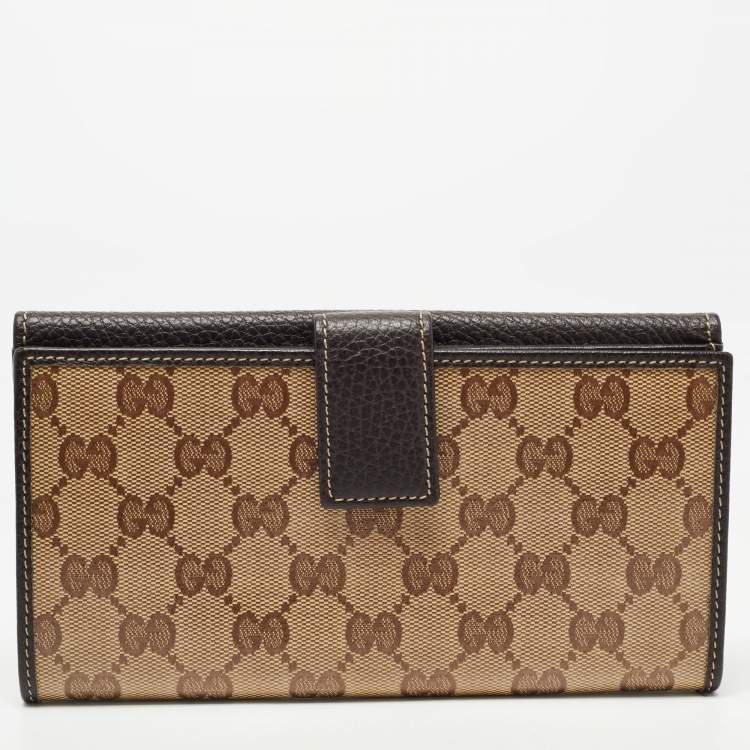 Pre Owned Gucci Beige/Brown GG Crystal Canvas and Leather Flap Continental Wallet