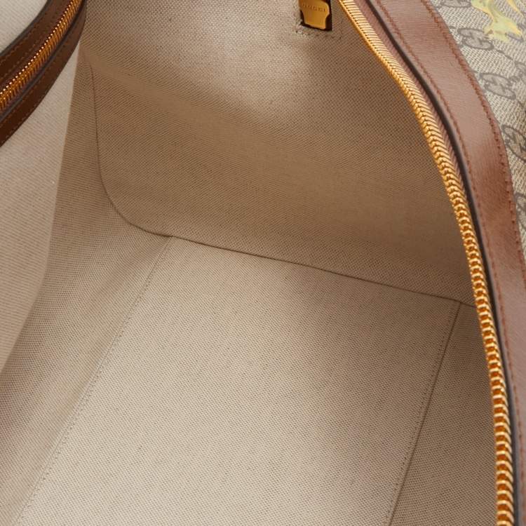 Pre Owned Gucci Beige/Brown Carnation Print GG Supreme Canvas and Leather Carry On Duffel Bag