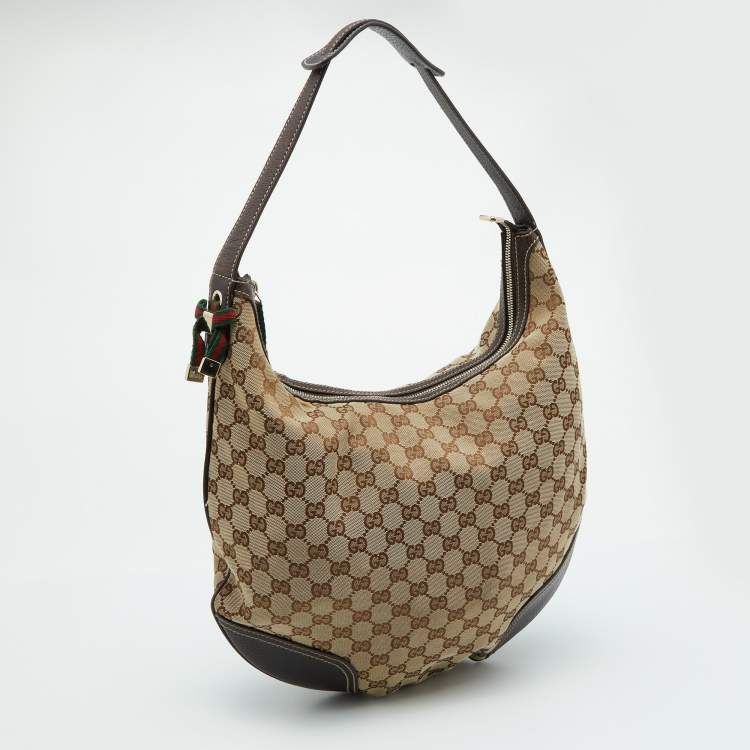 Pre Owned Gucci Beige/Brown GG Canvas and Leather Princy Hobo