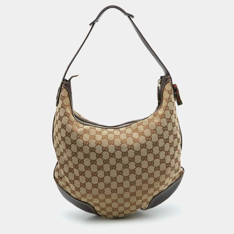 Pre Owned Gucci Beige/Brown GG Canvas and Leather Princy Hobo