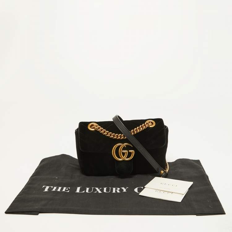 Pre Owned Gucci Black Matelasse Velvet Mini GG Marmont Shoulder Bag