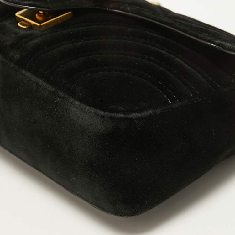 Pre Owned Gucci Black Matelasse Velvet Mini GG Marmont Shoulder Bag