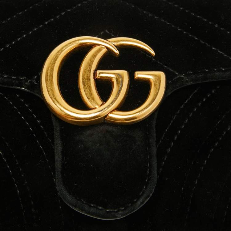 Pre Owned Gucci Black Matelasse Velvet Mini GG Marmont Shoulder Bag