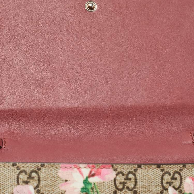 Pre Owned Gucci Multicolor Blooms Print GG Supreme Canvas and Leather Wallet on Chain