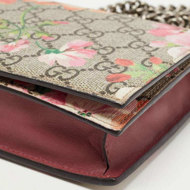 Pre Owned Gucci Multicolor Blooms Print GG Supreme Canvas and Leather Wallet on Chain