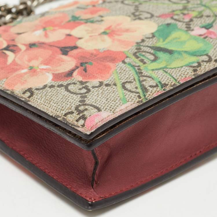 Pre Owned Gucci Multicolor Blooms Print GG Supreme Canvas and Leather Wallet on Chain