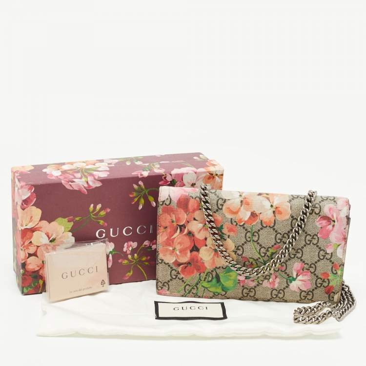 Pre Owned Gucci Multicolor Blooms Print GG Supreme Canvas and Leather Wallet on Chain