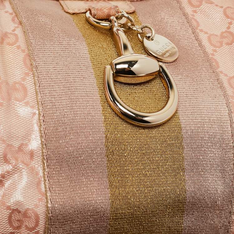 Pre Owned Gucci Pink GG Crystal Canvas Horsebit Charm Hobo