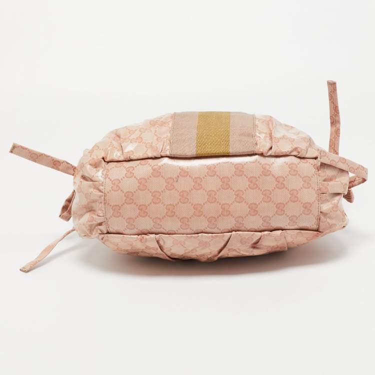 Pre Owned Gucci Pink GG Crystal Canvas Horsebit Charm Hobo