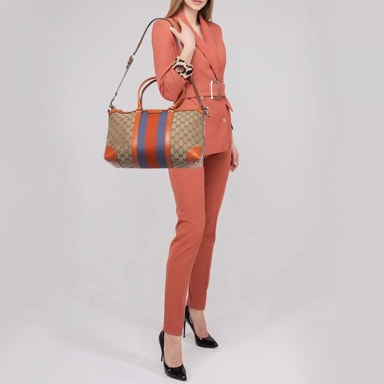 Pre Owned Gucci Brown/Beige GG Canvas Medium Web Top Handle Bag