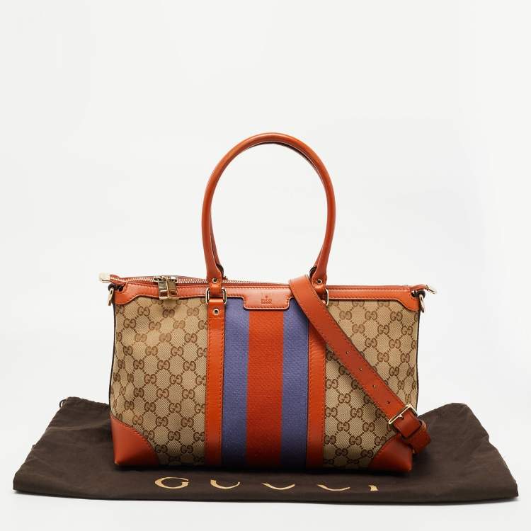 Pre Owned Gucci Brown/Beige GG Canvas Medium Web Top Handle Bag