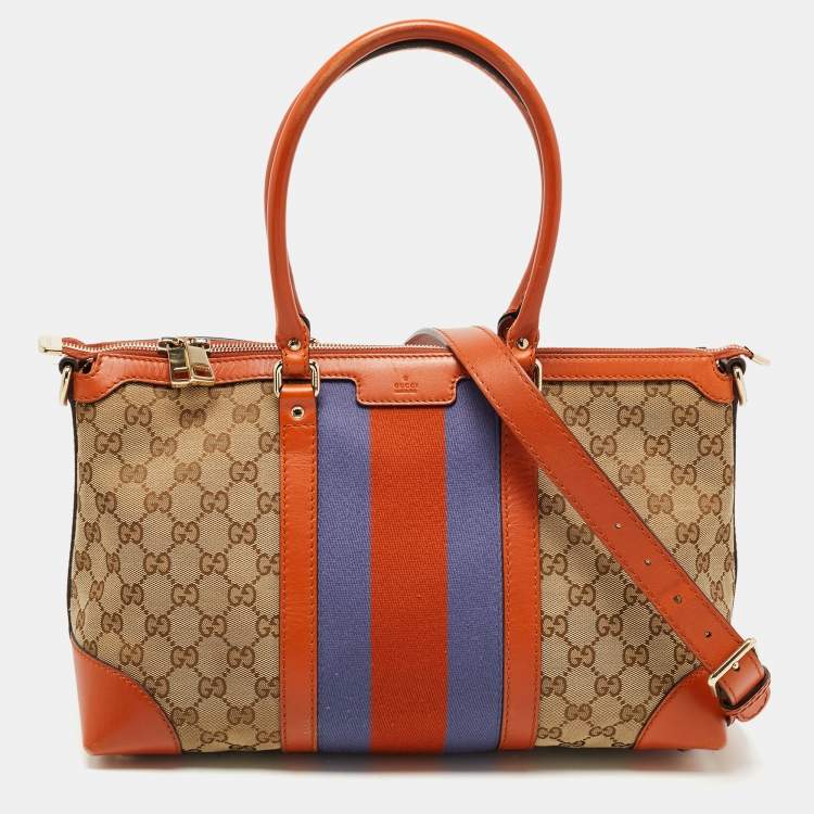 Pre Owned Gucci Brown/Beige GG Canvas Medium Web Top Handle Bag