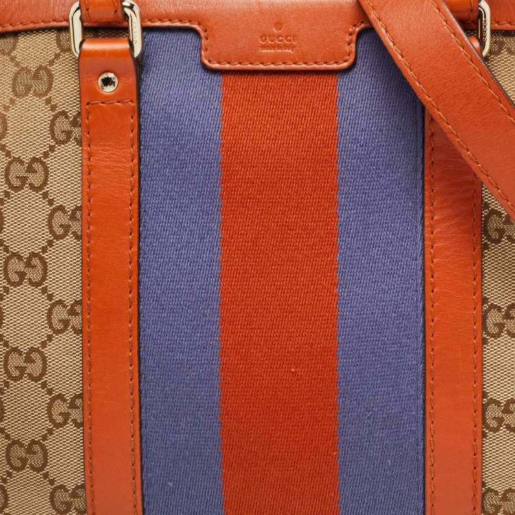Pre Owned Gucci Brown/Beige GG Canvas Medium Web Top Handle Bag