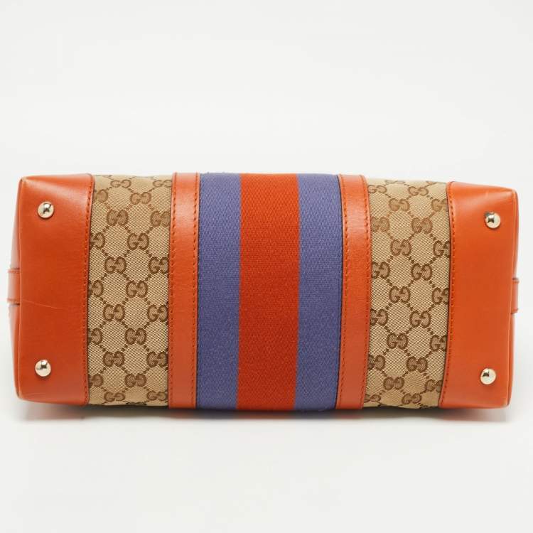 Pre Owned Gucci Brown/Beige GG Canvas Medium Web Top Handle Bag