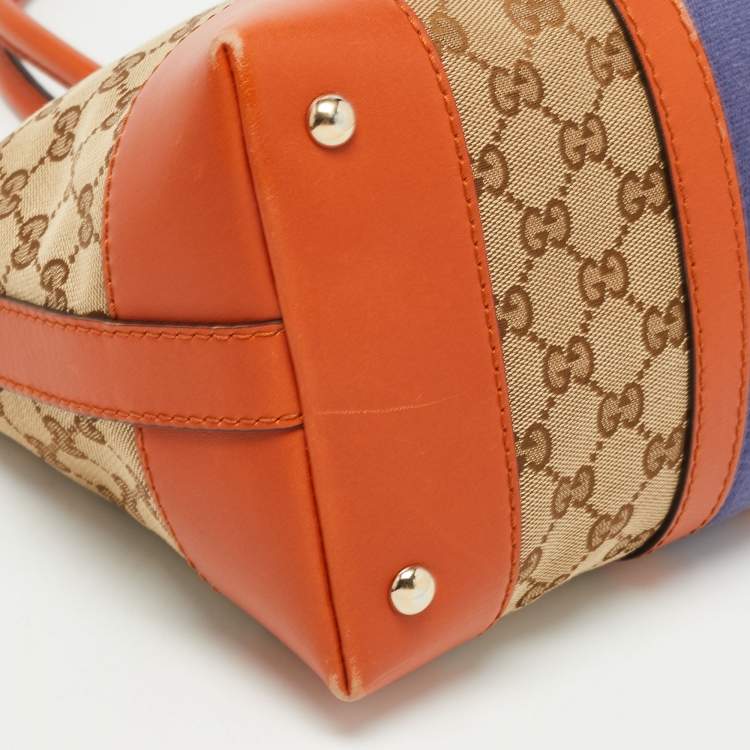 Pre Owned Gucci Brown/Beige GG Canvas Medium Web Top Handle Bag