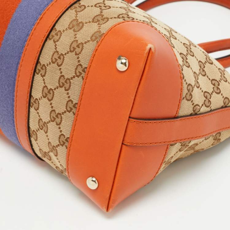 Pre Owned Gucci Brown/Beige GG Canvas Medium Web Top Handle Bag