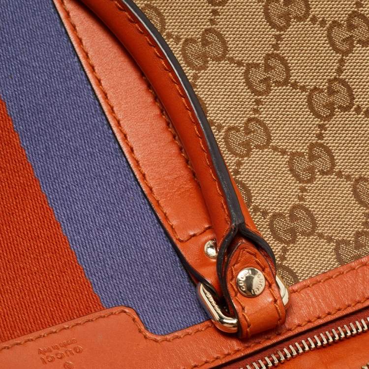 Pre Owned Gucci Brown/Beige GG Canvas Medium Web Top Handle Bag