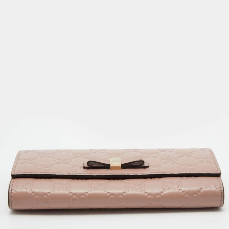 Pre Owned Gucci Pink Guccissima Leather Mayfair Bow Continental Flap Wallet
