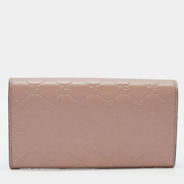 Pre Owned Gucci Pink Guccissima Leather Mayfair Bow Continental Flap Wallet