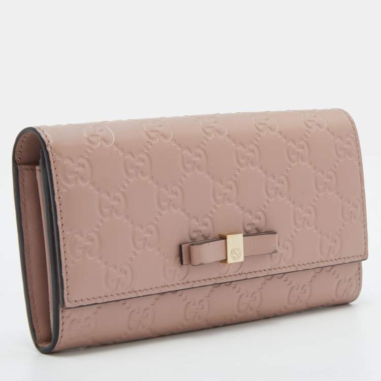 Pre Owned Gucci Pink Guccissima Leather Mayfair Bow Continental Flap Wallet