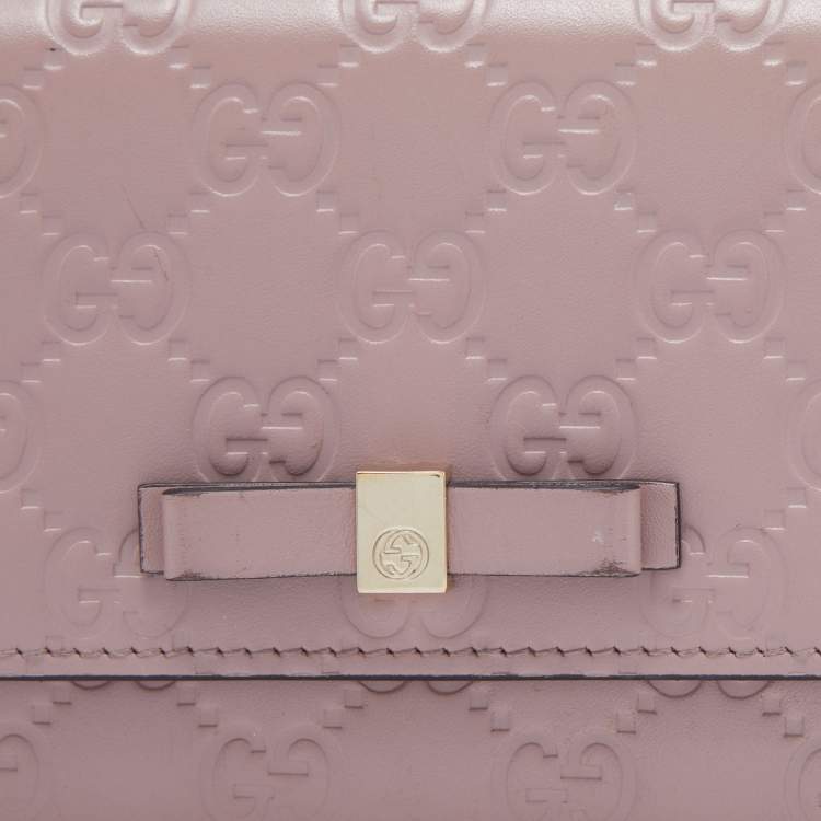 Pre Owned Gucci Pink Guccissima Leather Mayfair Bow Continental Flap Wallet
