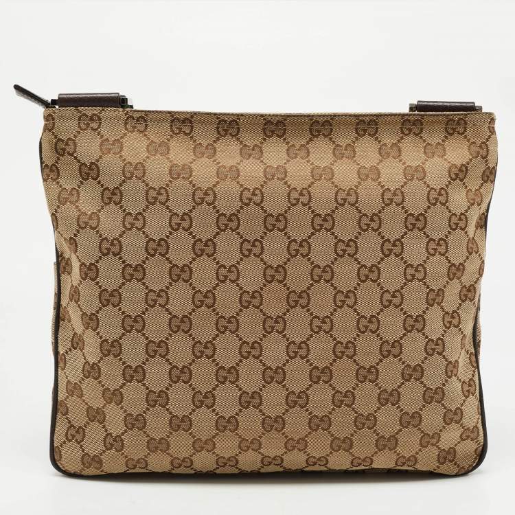 Pre Owned Gucci Beige/Brown GG Canvas and Leather Web Pocket Messengers Bag