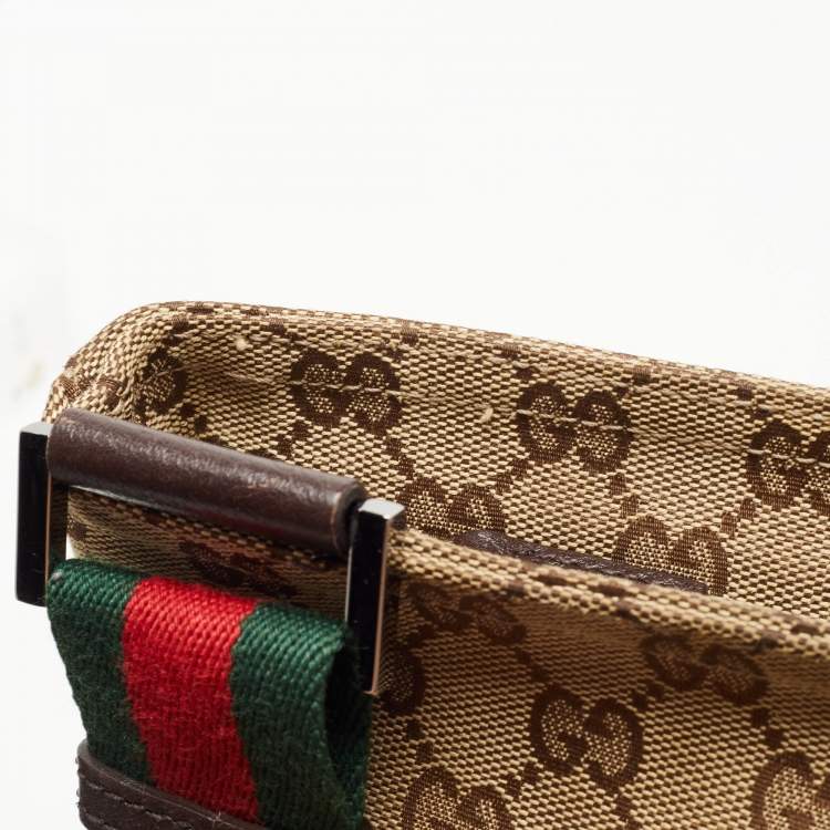 Pre Owned Gucci Beige/Brown GG Canvas and Leather Web Pocket Messengers Bag
