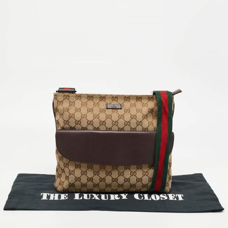 Pre Owned Gucci Beige/Brown GG Canvas and Leather Web Pocket Messengers Bag