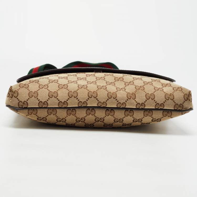 Pre Owned Gucci Beige/Brown GG Canvas and Leather Web Pocket Messengers Bag