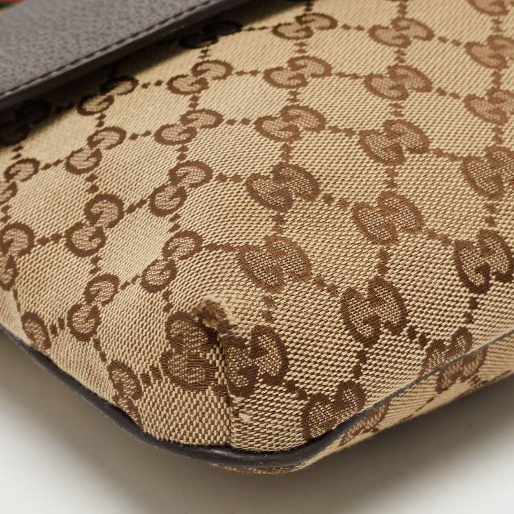 Pre Owned Gucci Beige/Brown GG Canvas and Leather Web Pocket Messengers Bag