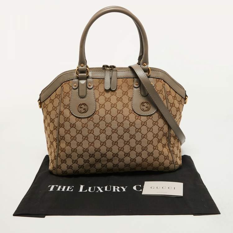 Pre Owned Gucci Beige/Grey GG Canvas and Leather Scarlett Interlocking G Satchel
