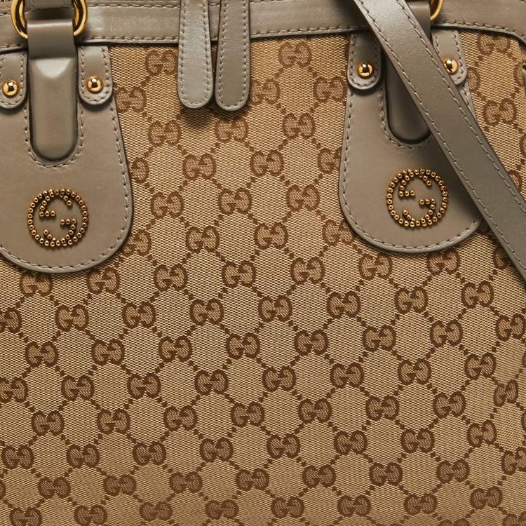 Pre Owned Gucci Beige/Grey GG Canvas and Leather Scarlett Interlocking G Satchel
