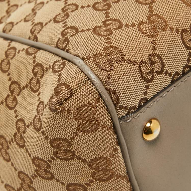 Pre Owned Gucci Beige/Grey GG Canvas and Leather Scarlett Interlocking G Satchel