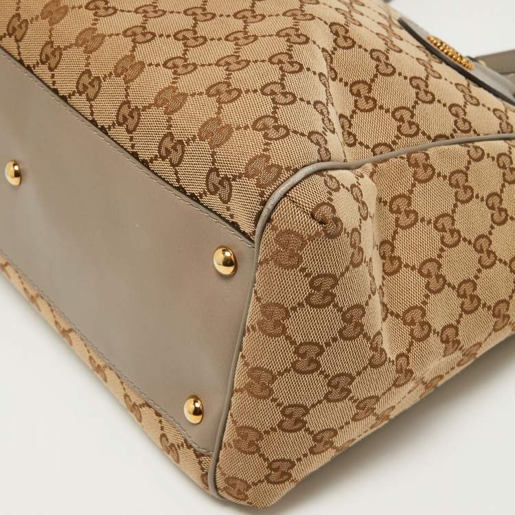 Pre Owned Gucci Beige/Grey GG Canvas and Leather Scarlett Interlocking G Satchel