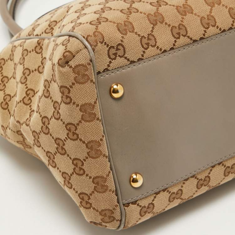 Pre Owned Gucci Beige/Grey GG Canvas and Leather Scarlett Interlocking G Satchel
